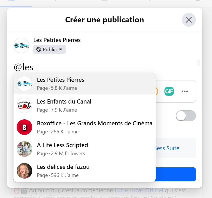 Mentionner une page sur Facebook dans une publication