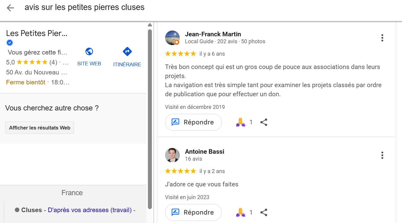 Avis google my business Les petites pierres