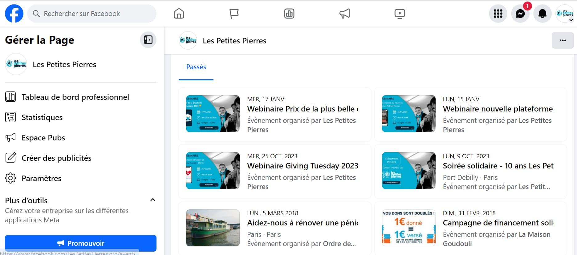 Évènements page Facebook