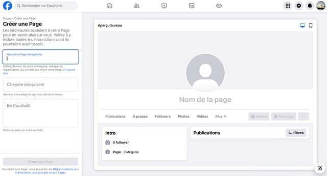 Gestionnaire de page Facebook : créer une page