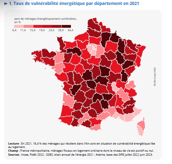 Carte taux de vulnérabilité France 2021 par département INSEE
